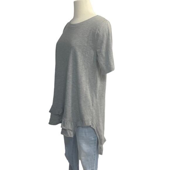 Easel Ruffle Hem Top Short Sleeve Asymmetrical Heather Gray T-shirt size large - Picture 6 of 9